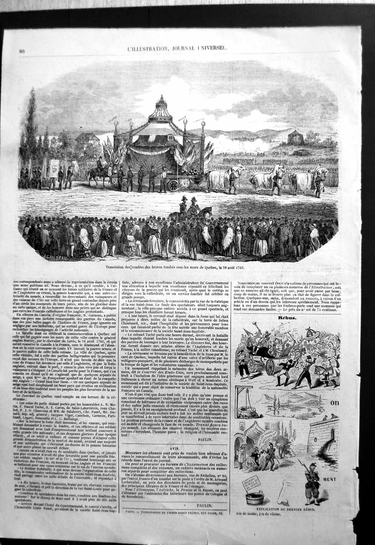 Antique Old Print Transfer Ashes Brave Fallen Walls Quebec 28Th August Crowd