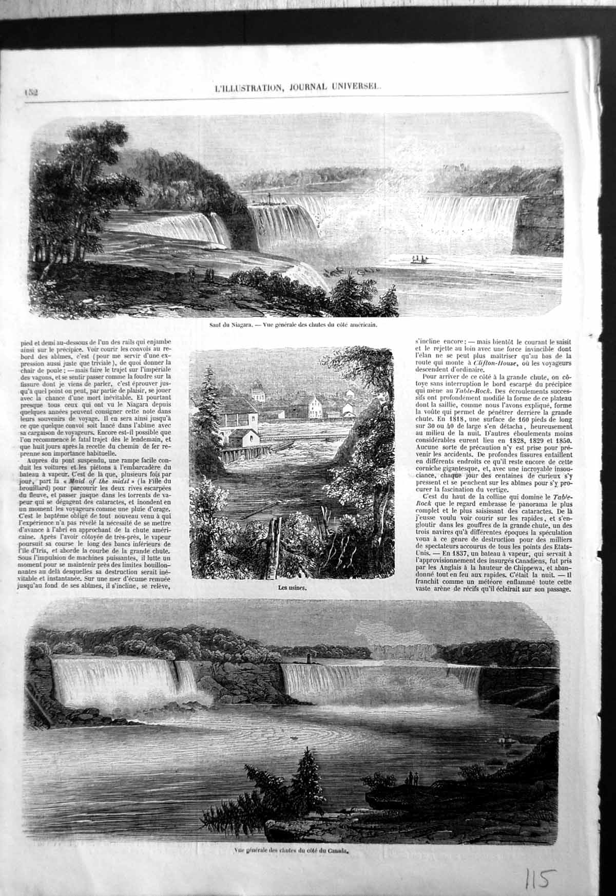 Old Saut Du Niagara American Canadian Views Factories Using Water Power