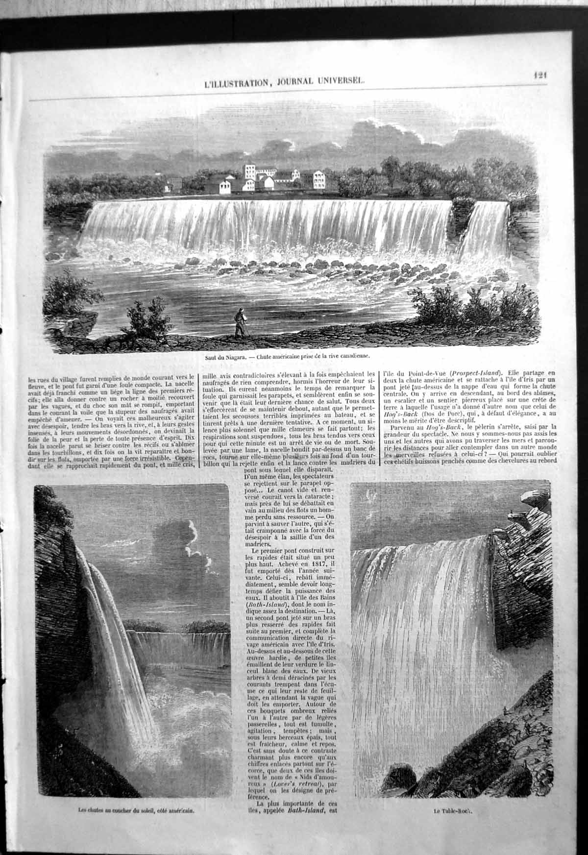 Antique Print Niagara Falls American Side View Canada Table Rock At Sunset