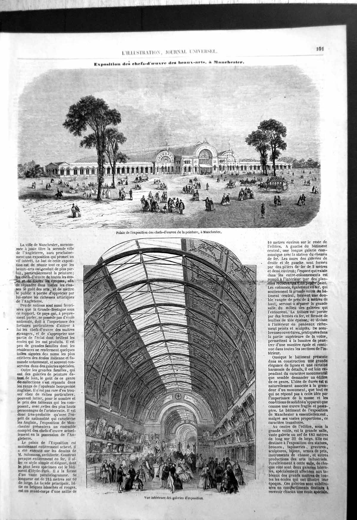 Antique Print Manchester Exhibition Painting Masterpieces Exterior Interior