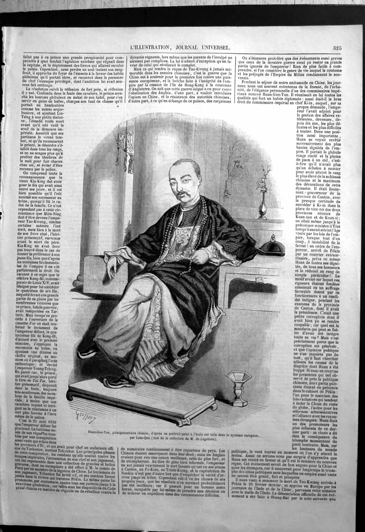 Antique Print Huan-Gan-Tun Plenipotentiary China Seated Robes Curved Shoes
