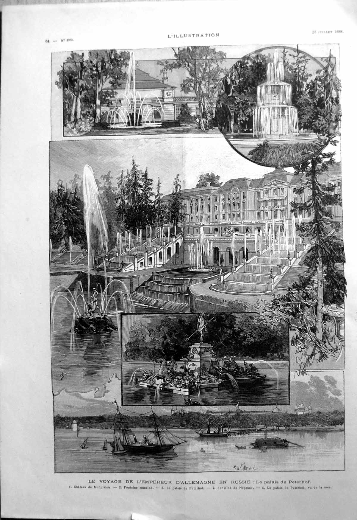 Old Voyage German Emperor Russia PeterhPalace Chateau Monplaisir1888 Victorian