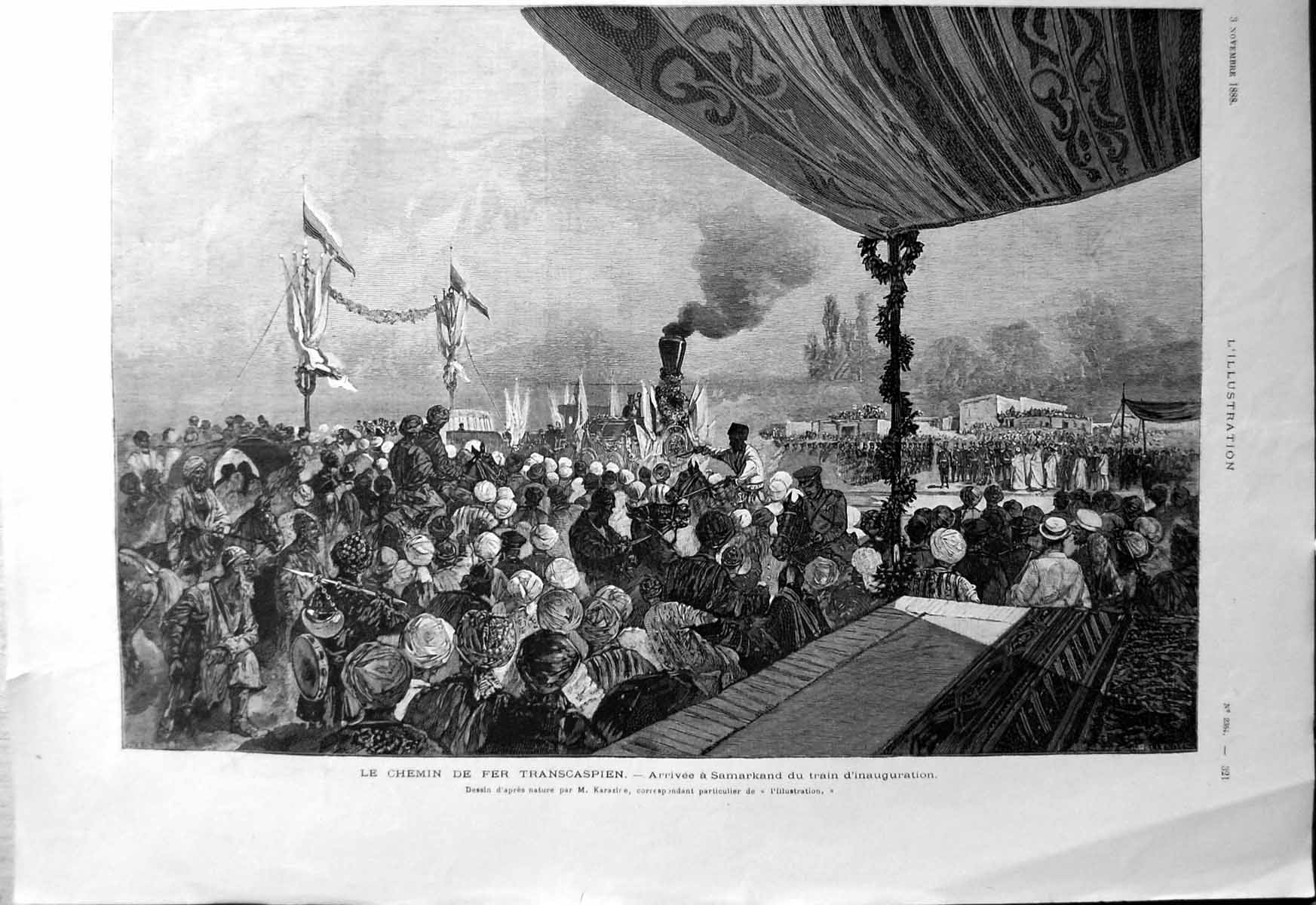 Old Chemin De Fer Transcaspien Transcaspian Railway First Arrival 1888 19th