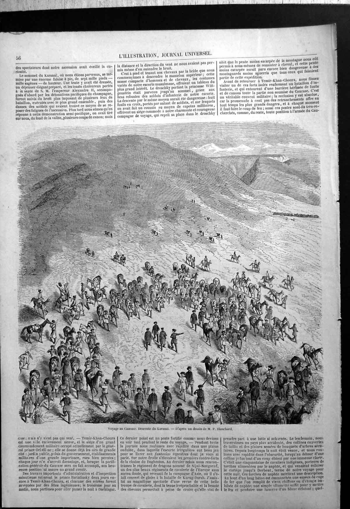 Antique Print Travel Caucasus Descent Karanai Leading Horses Voyage Caucase