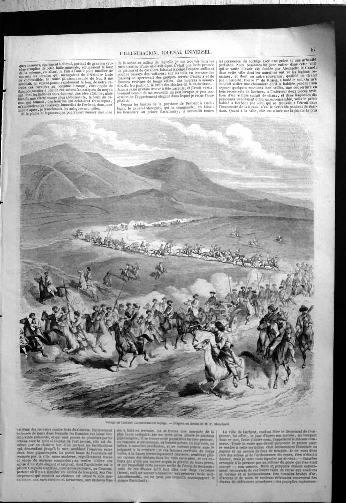 Old Print Voyage Au Caucase Travel Caucasus The Caravan Travelling Horses