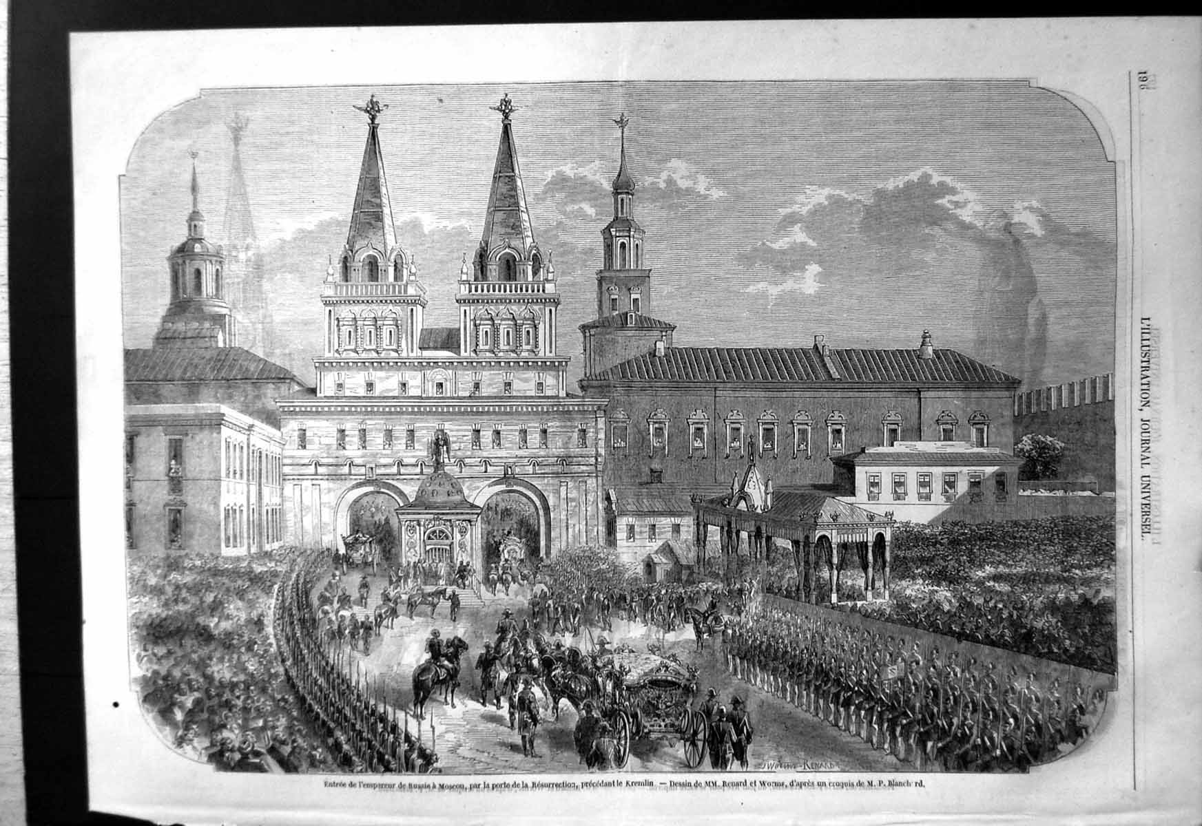 Old Antique Print Russian Emperor Enters Moscow Resurrection Gate Kremlin