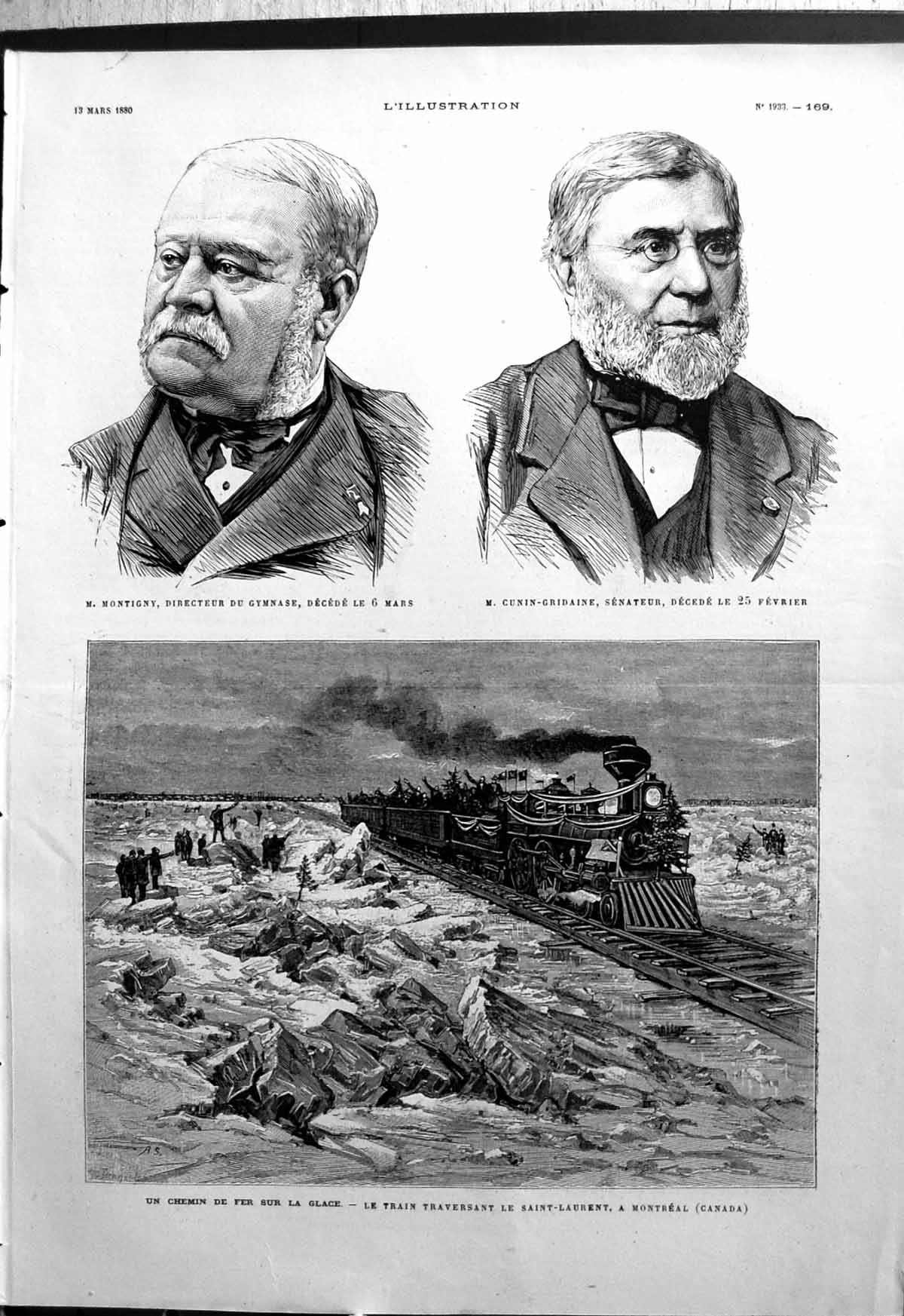 Old Print Montigny Cunin-Gridaine Decede Railway Canada Ice Chemin De Fer