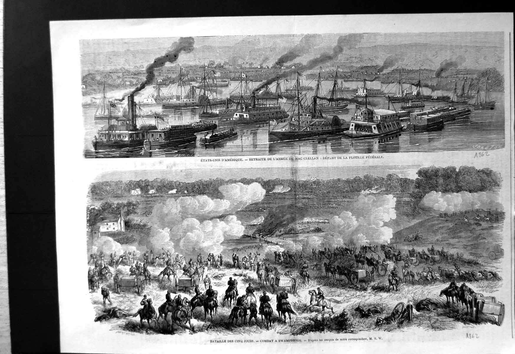 Old America Macclellan'S Army Retreats Batttle Cinq Jours Swampbridge