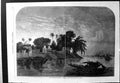 Antique Old Print Edge Hoogly Near Calcutta Boats Buildings Palm Trees Domes