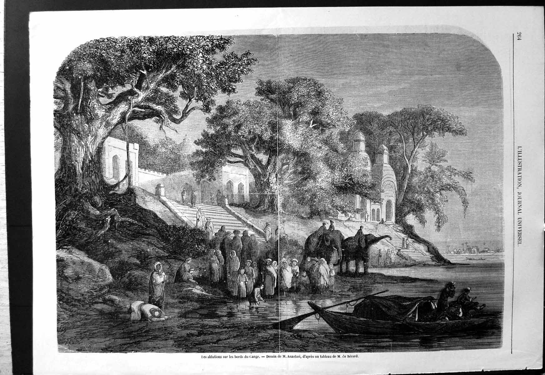 Old Print Washing Edge Ganges M Anastasi After M De Bernard Les Ablutions 18th