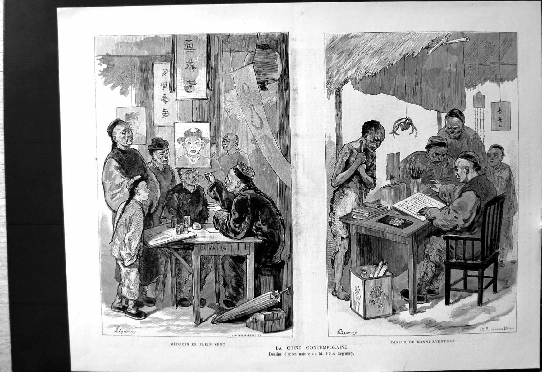 Old China Contemporary Scenes Open Air Medicine Fortune Teller Chine 20th