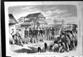 Antique Print Entry Prussian Envoy Yeddo Marching Siers Peasants Onlooking 20th