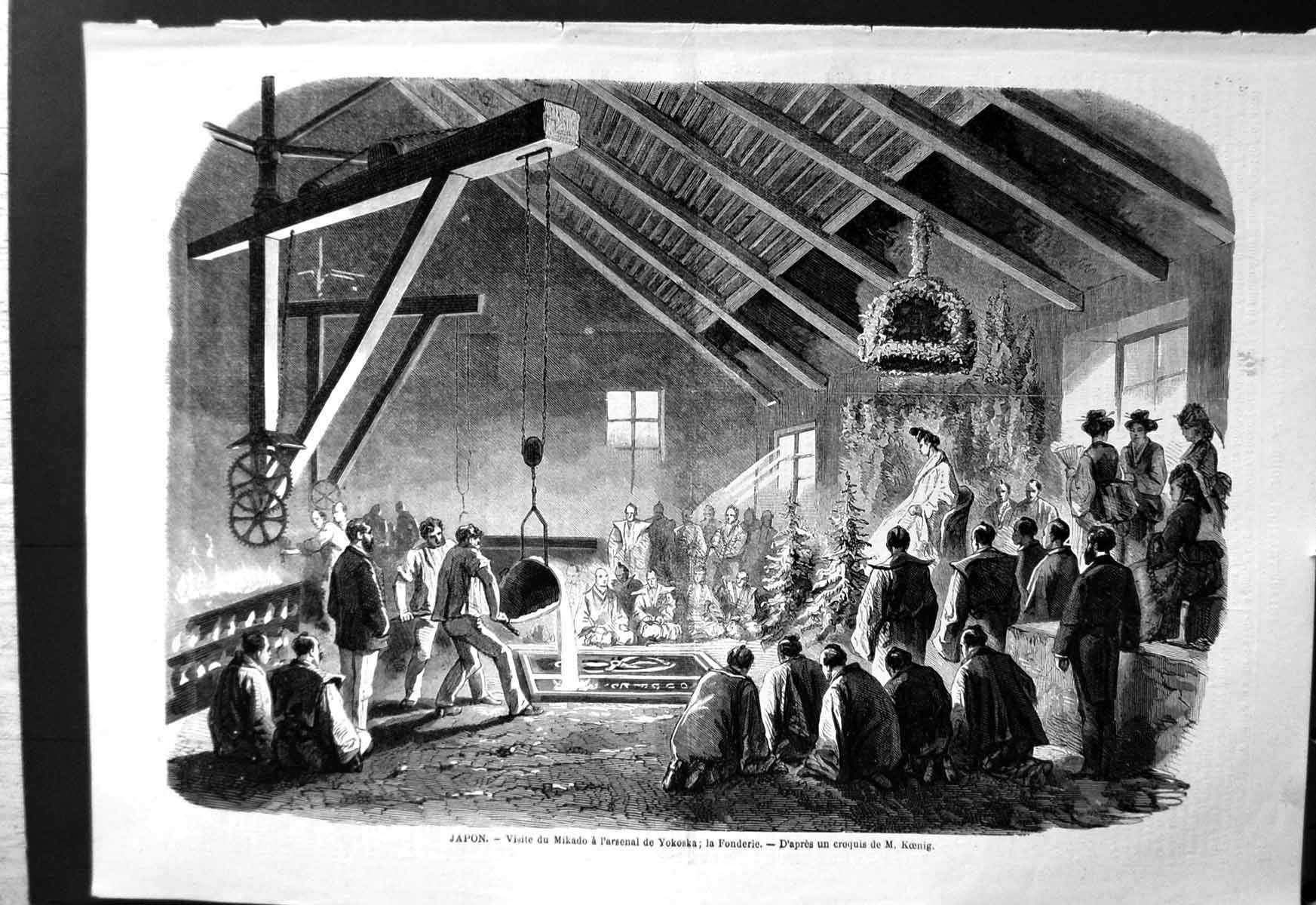 Old Print Visit Mikado Arsenal Yokoska Foundry La Fonderie Metal Smelting