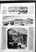 Old Entering River Singapore Port D'Hakodadi Japan Sailing Ships Boats