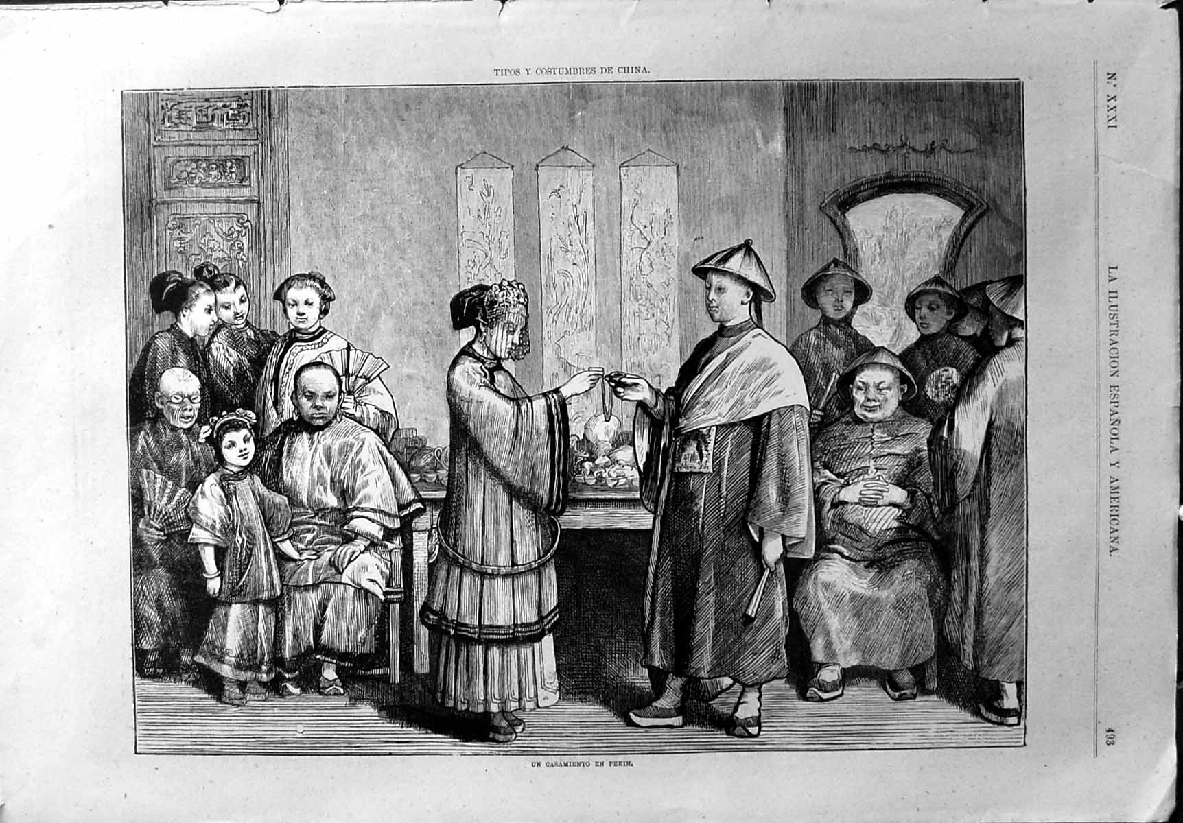 Old Un Casamiento En Pekin Marriage Peking Veiled Bride Families Carving