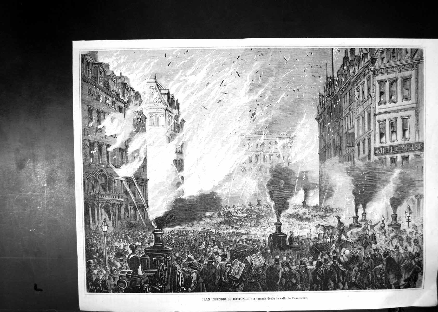 Old Boston Huge Fire Gran Incendio De Boston White Miller Building 1872 19th