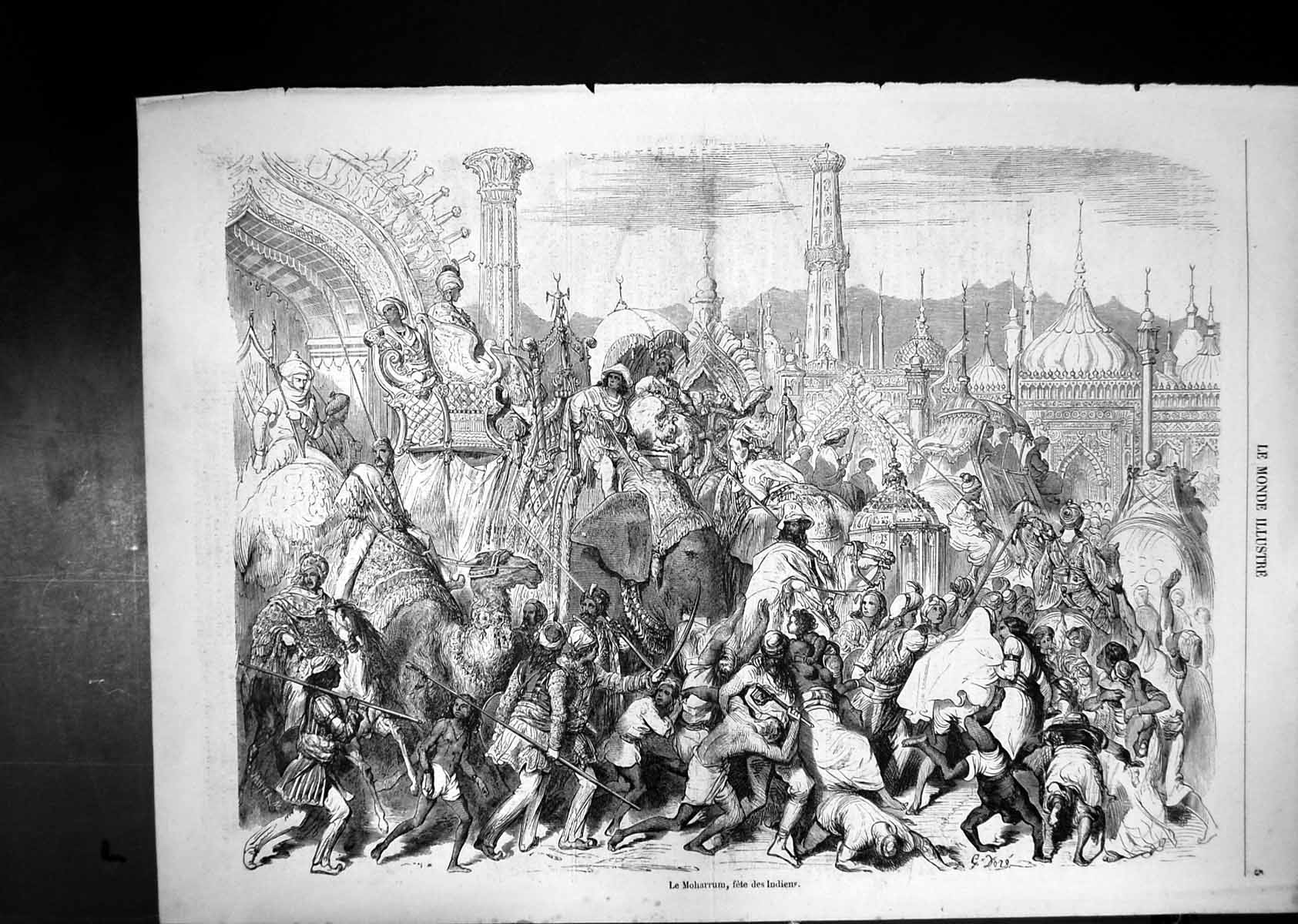 Old Indian Festival Moharrum Elephants Camels Crowds Minarets Costume