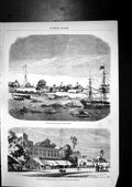Old Print Fort Williams Edge Ganges Boats Ships Elephant Suburb Calcutta