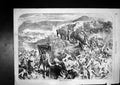 Old Print Episode War India Elephants Camels Horses Armies Attacking Oxen