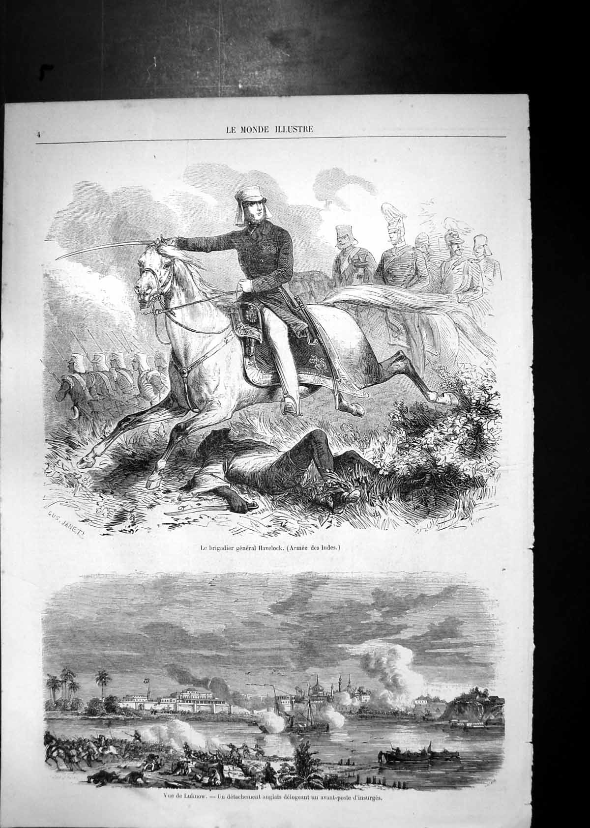 Old Print Brigadier General Havelock View Luknow English Fight Insurgents