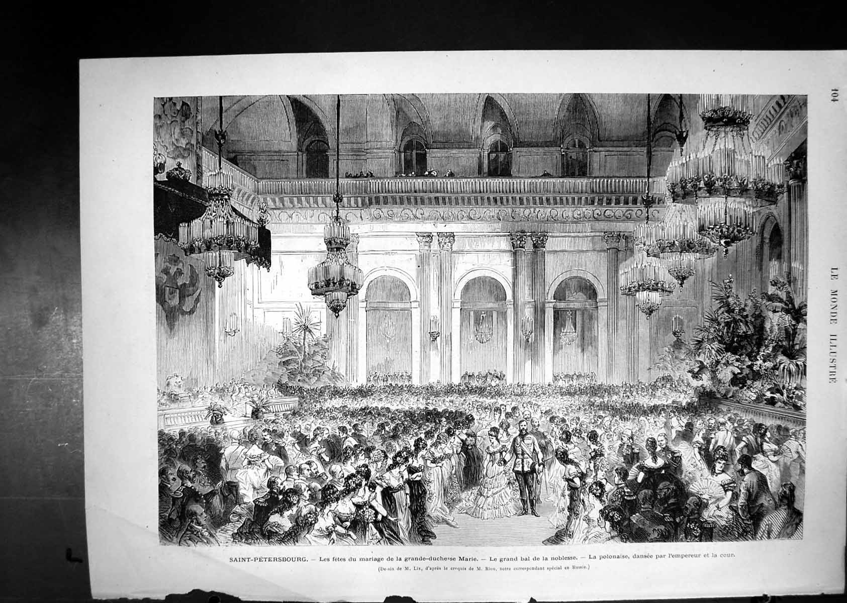 Antique Print Saint Petersbourg Festival Marriage Grand-Duchess Marie Ball