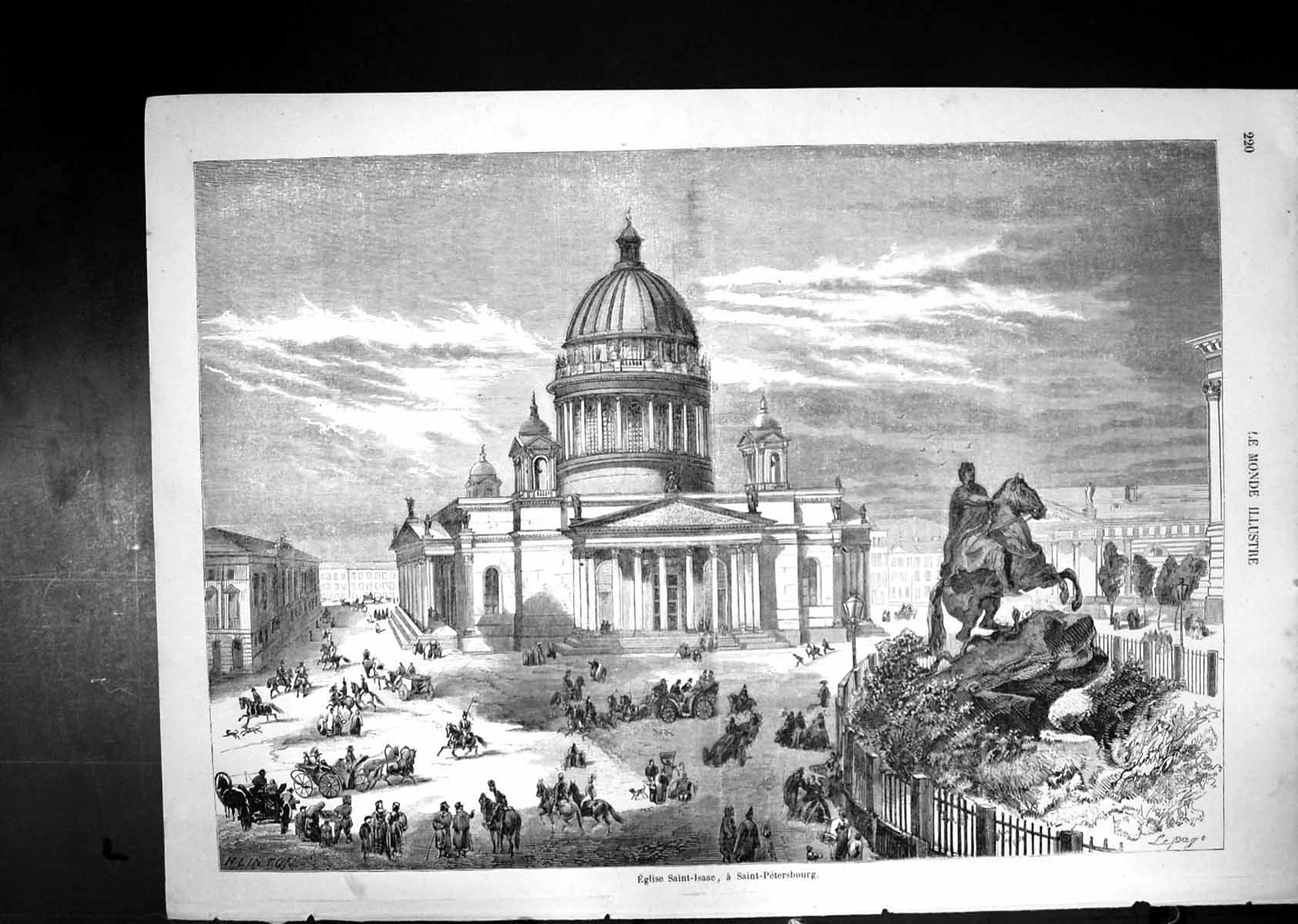 Old Saint Isaac Church Saint Petersbourg Statue Horse Rider Carriages