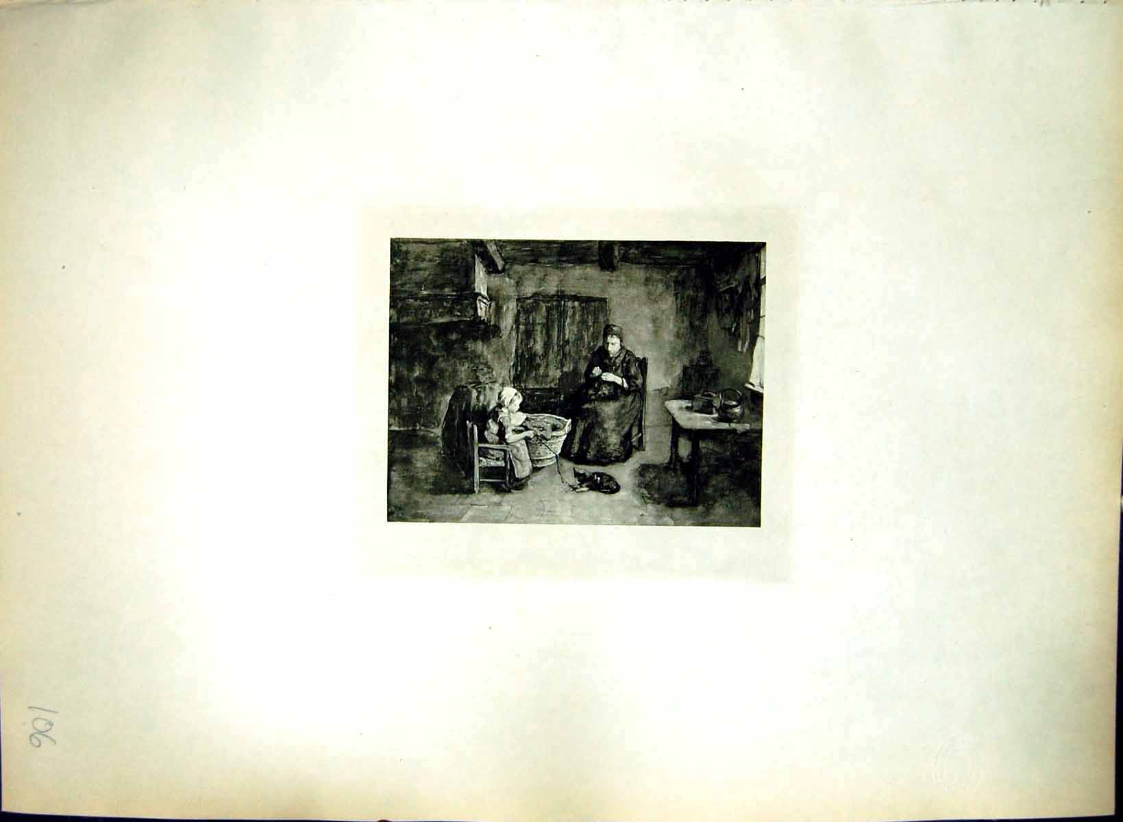 Old Interior Lady Knitting Child Cat Albert Neuhuijs Born Utrecht 184 Victorian