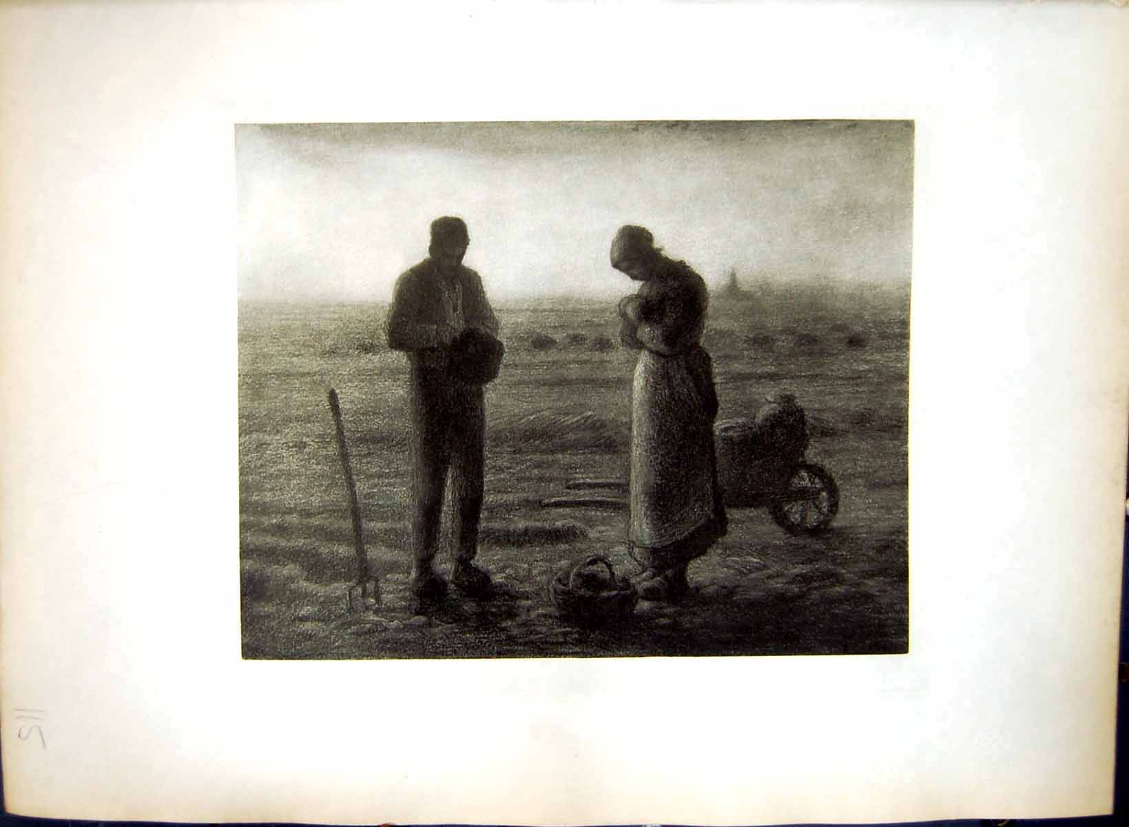 Old L'Angelus Couple Heads Bowed Hay Field Jean-Francois Millet 1814- 19th