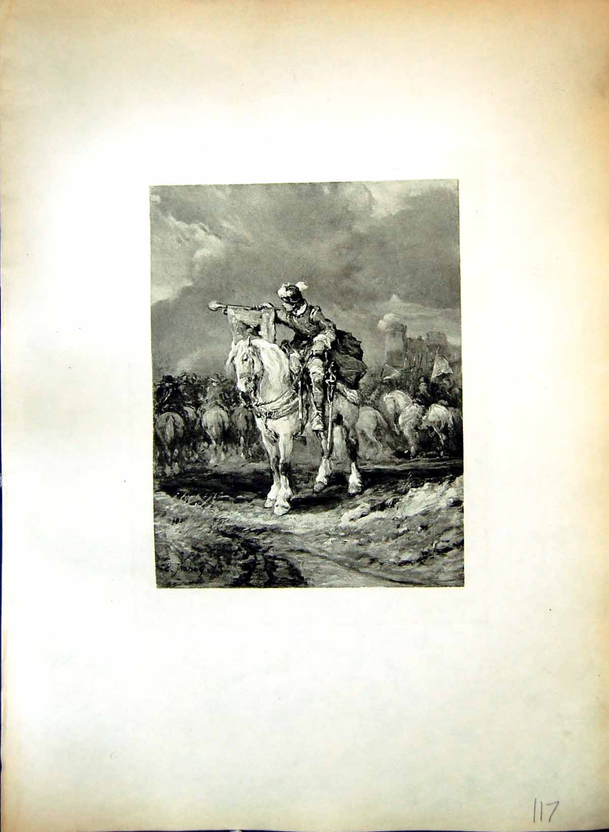 Old Print Trumpeter Horseback Louis-Gabriel Eugene Isabey 1804-1886 Paris 19th