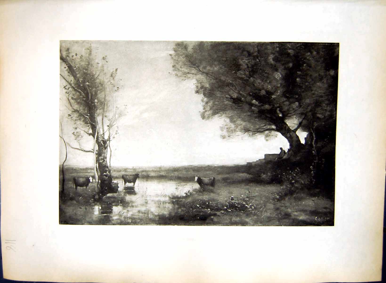 Old L'Abreuvoir Drinking Cattle Jean-Baptiste-Camille Corot 1796-1875 18th