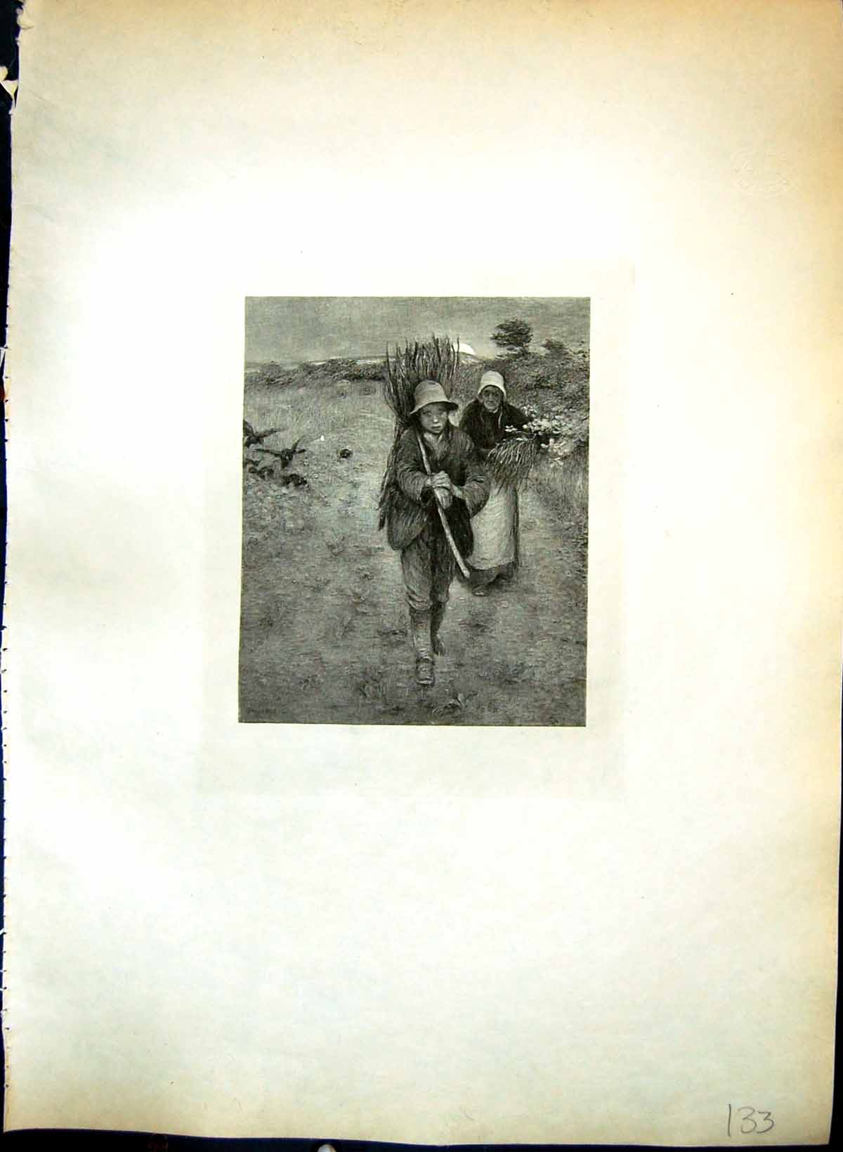 Old Print Youth Age Carrying Bundles Edward Stott Ara Born Rochdale 1859 19th