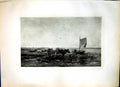 Old Print A Sultry Day Willem Maris Cattle Beside Waters Edge Sail Boat Sky 113J