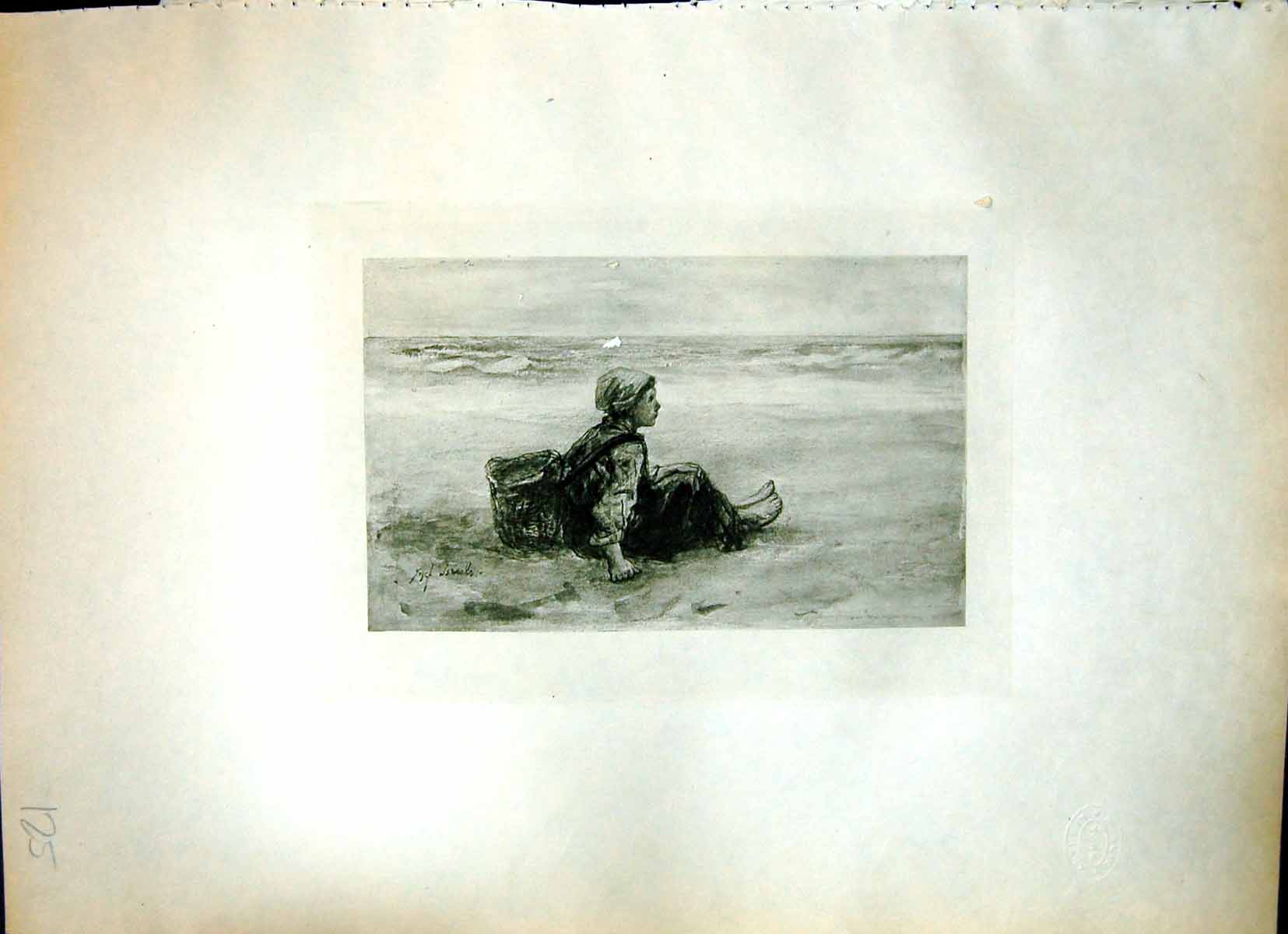 Old A Young Fisher Girl On The Beach Josef Israels Basket Creel Sea 125J