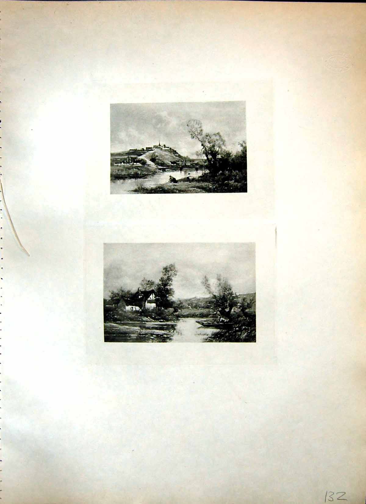 Old Print Le Village De Mount Joli Maurice Levis House And Pond Boat People 132J