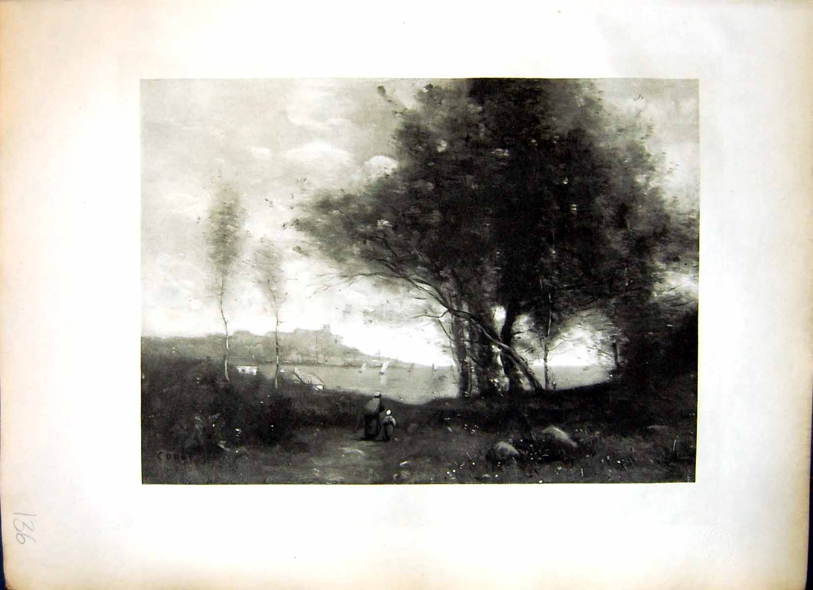 Old The Head The Lake J. -B. -C. Corot Trees Buildings People Boats 136J