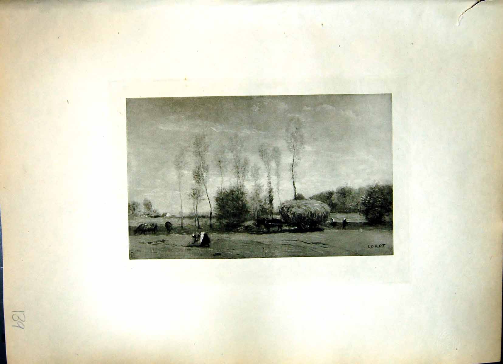 Old The Hay Cart J. -B. -C. Corot People Working Fields Horse Cattle 139J