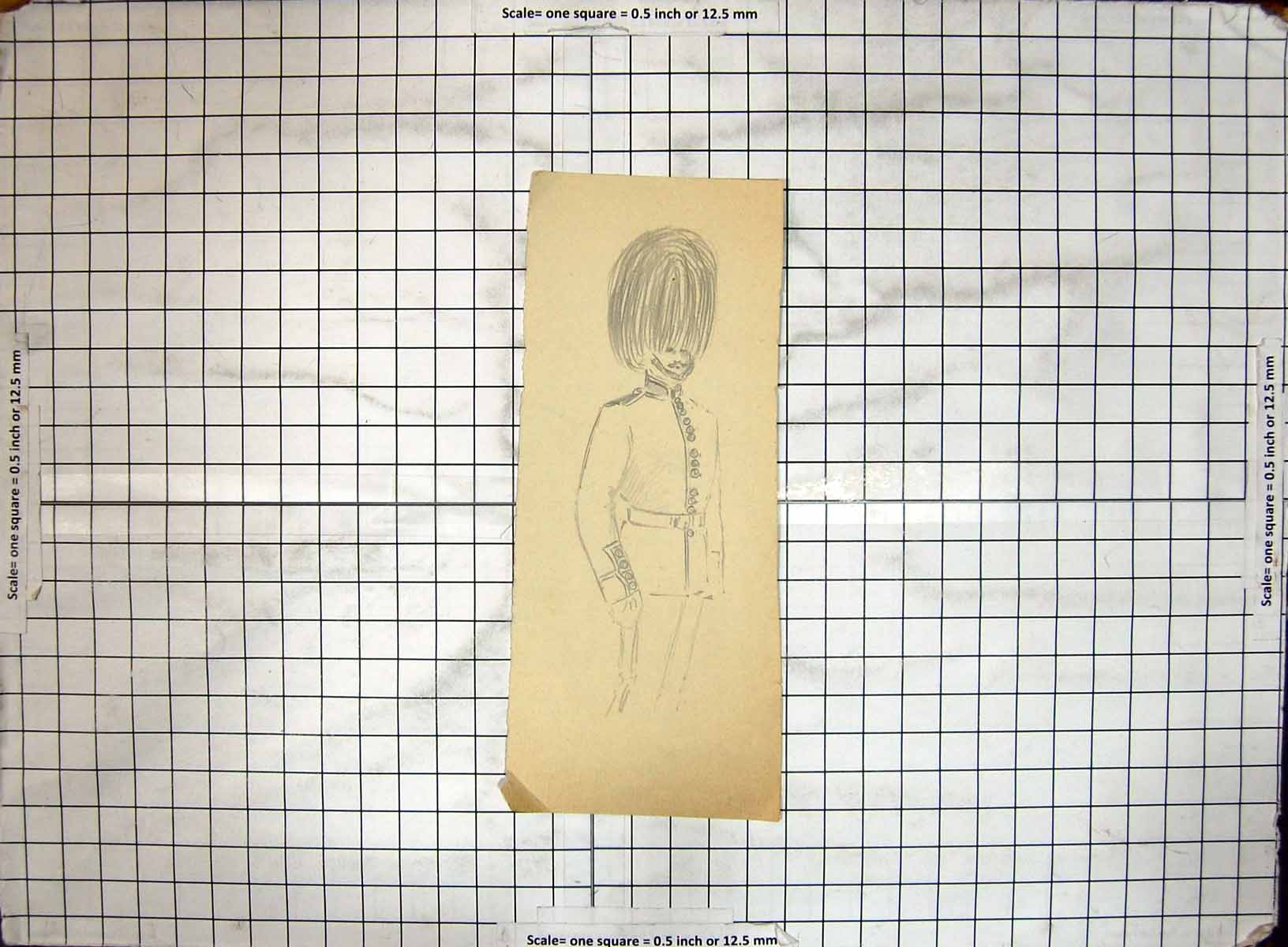 Original Old Antique Print Black And White Sketch Helen Mckie Guard Man Uniform