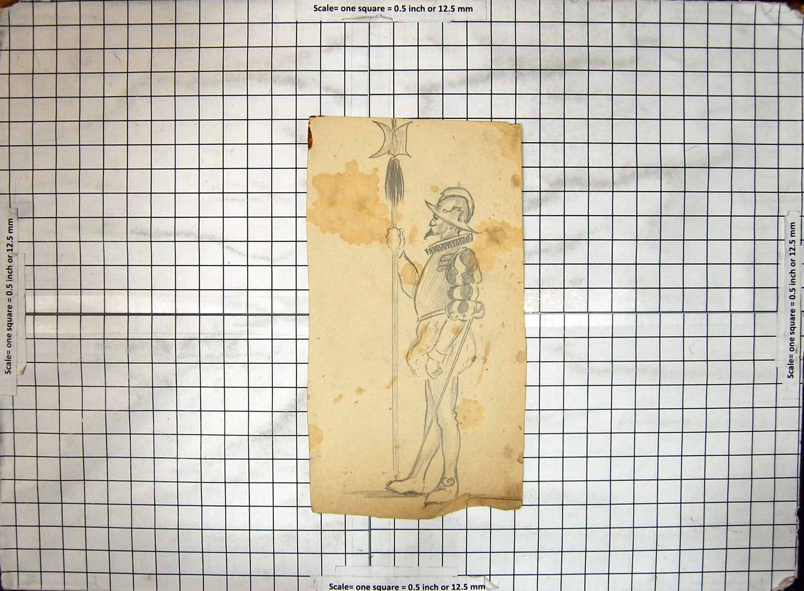 Antique Print Guard Man Uniform Weapons Black And White Sketch Helen Mckie