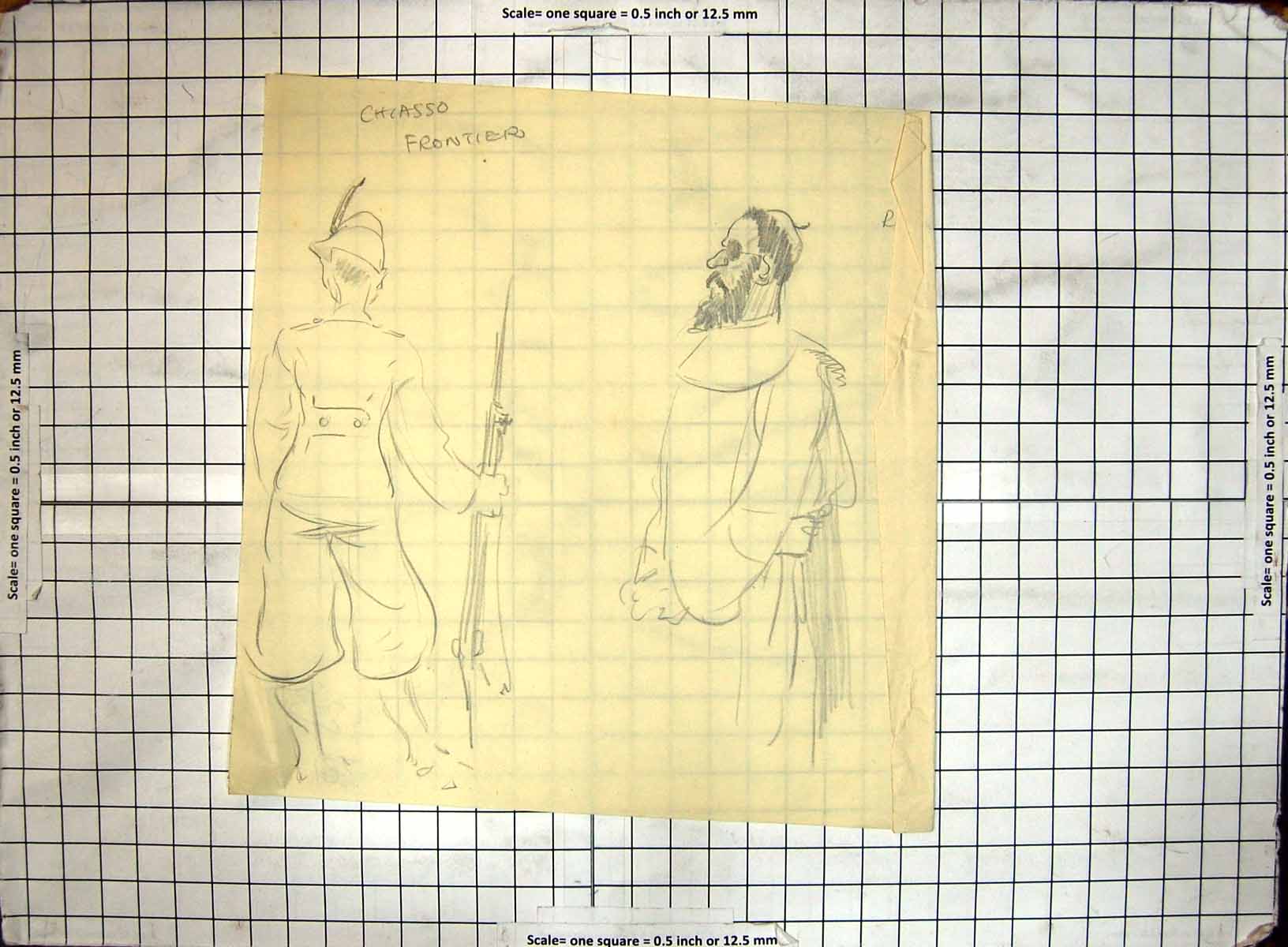 Old Black And White Sketch Helen Mckie Chiasso Frontiero Monk Man Sol