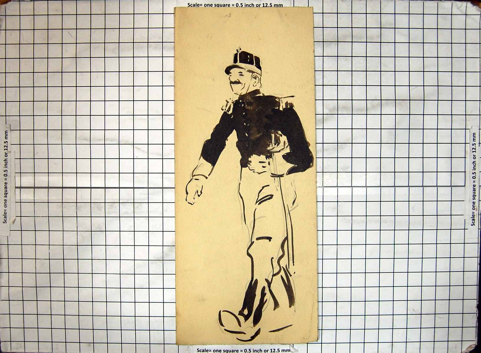 Original Old Antique Print Black And White Sketch Helen Mckie War Sier Uniform