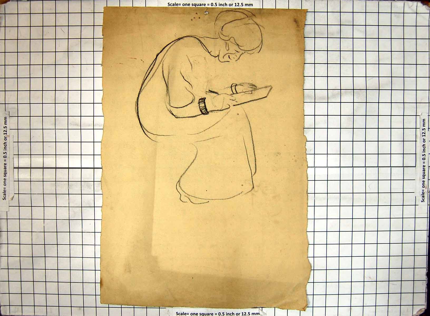 Antique Print Crying Lady Reading Letter Black And White Sketch Helen Mckie
