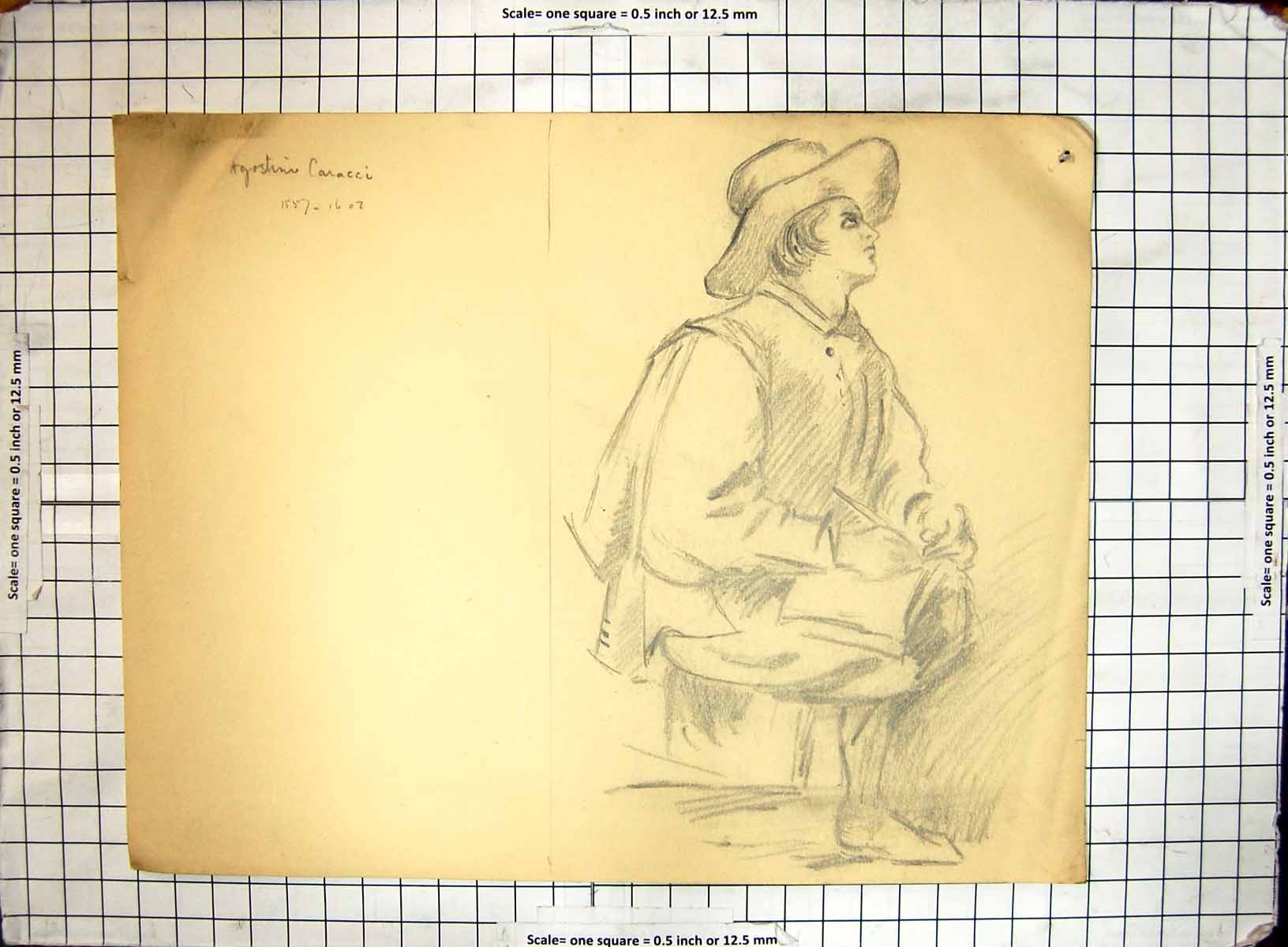 Old Black And White Sketch Helen Mckie Drawing Man Caracci Writing Le