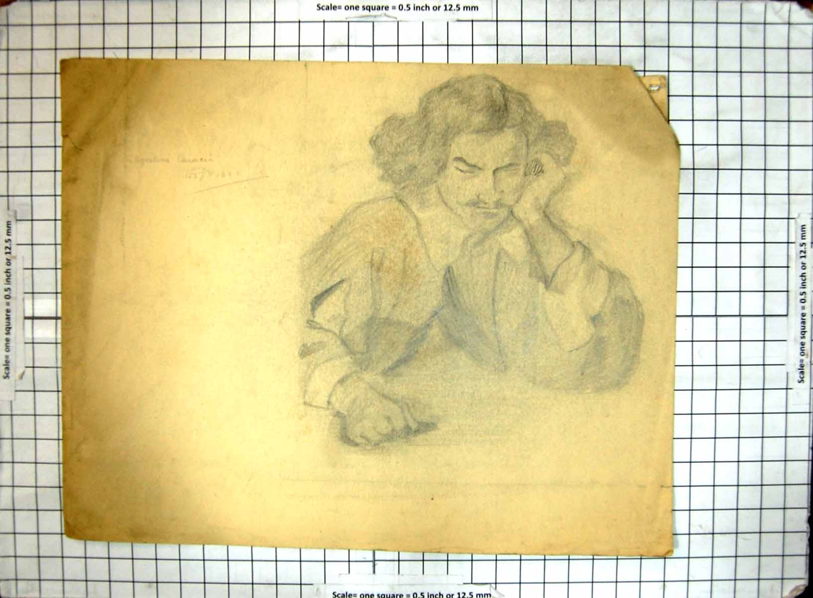 Old Print Black And White Sketch Helen Mckie Drawing Man Sleeping Sitting
