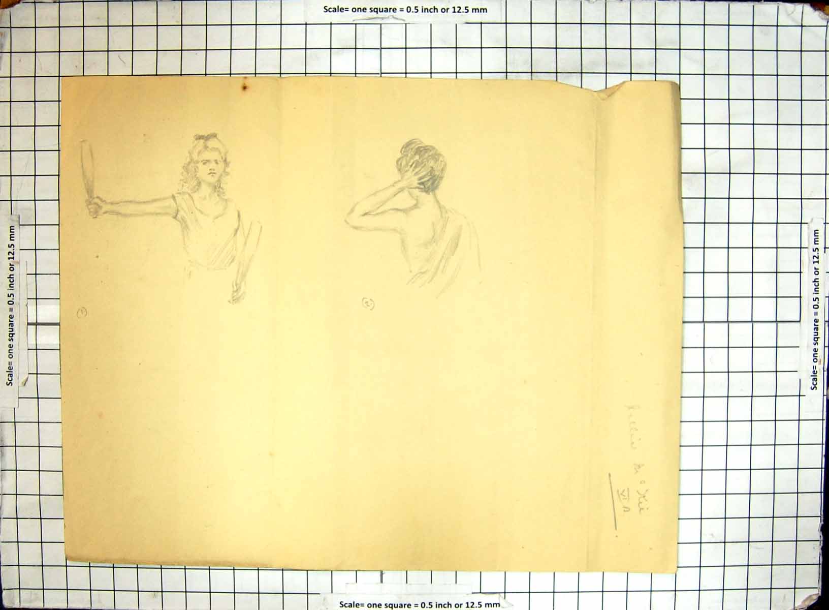 Old Antique Print Black And White Sketch Helen Mckie Drawing Women Batons