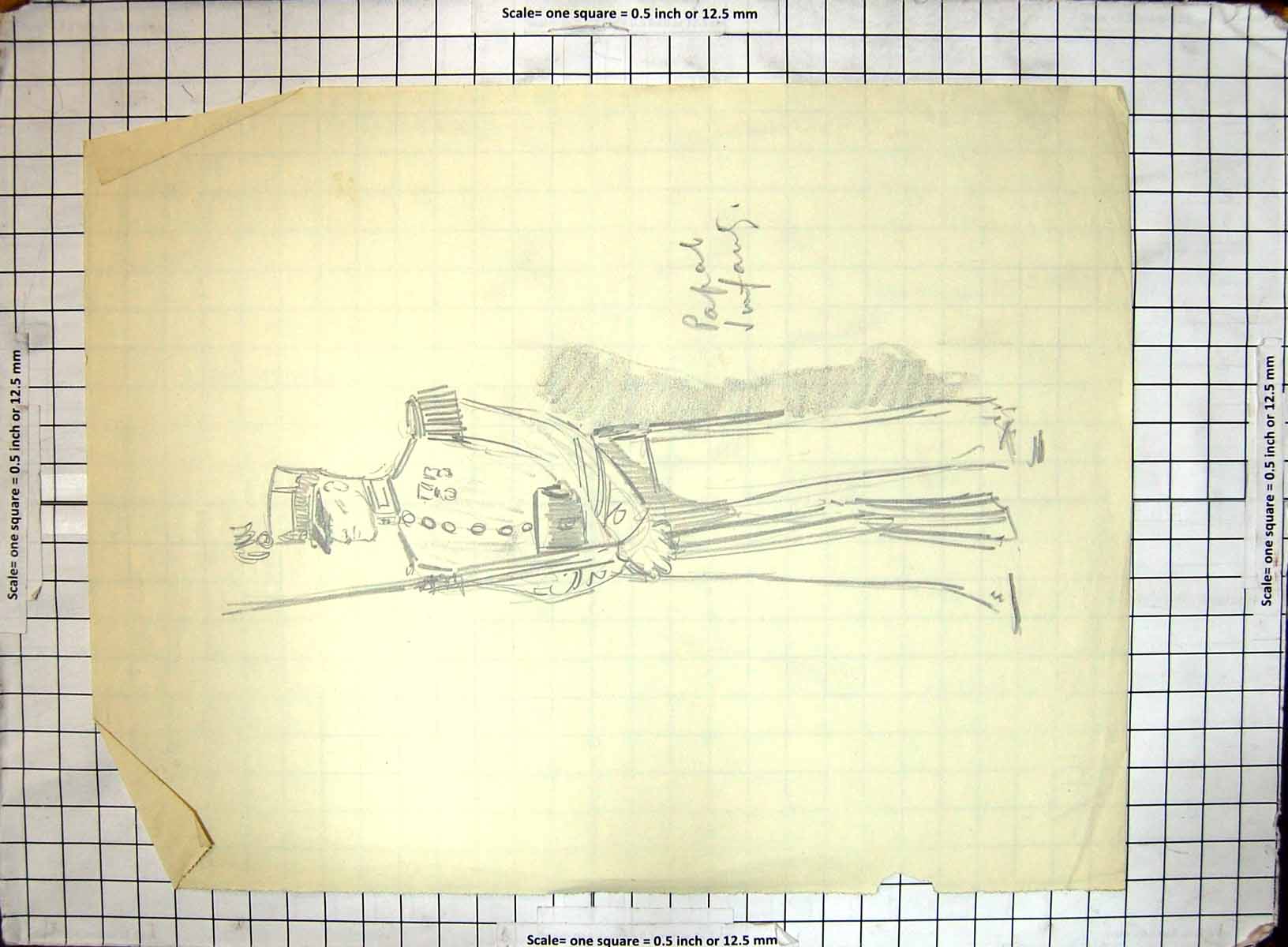 Old Black And White Sketch Helen Mckie Drawing Man Guard Papal Infant