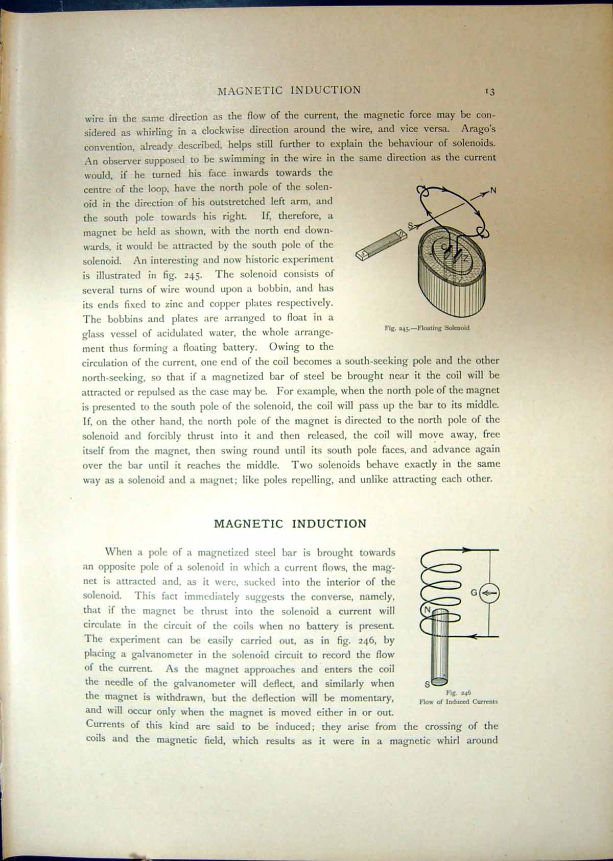 Old Floating Solenoid Flow Induced Currents Parallel Conductors 1908 20th