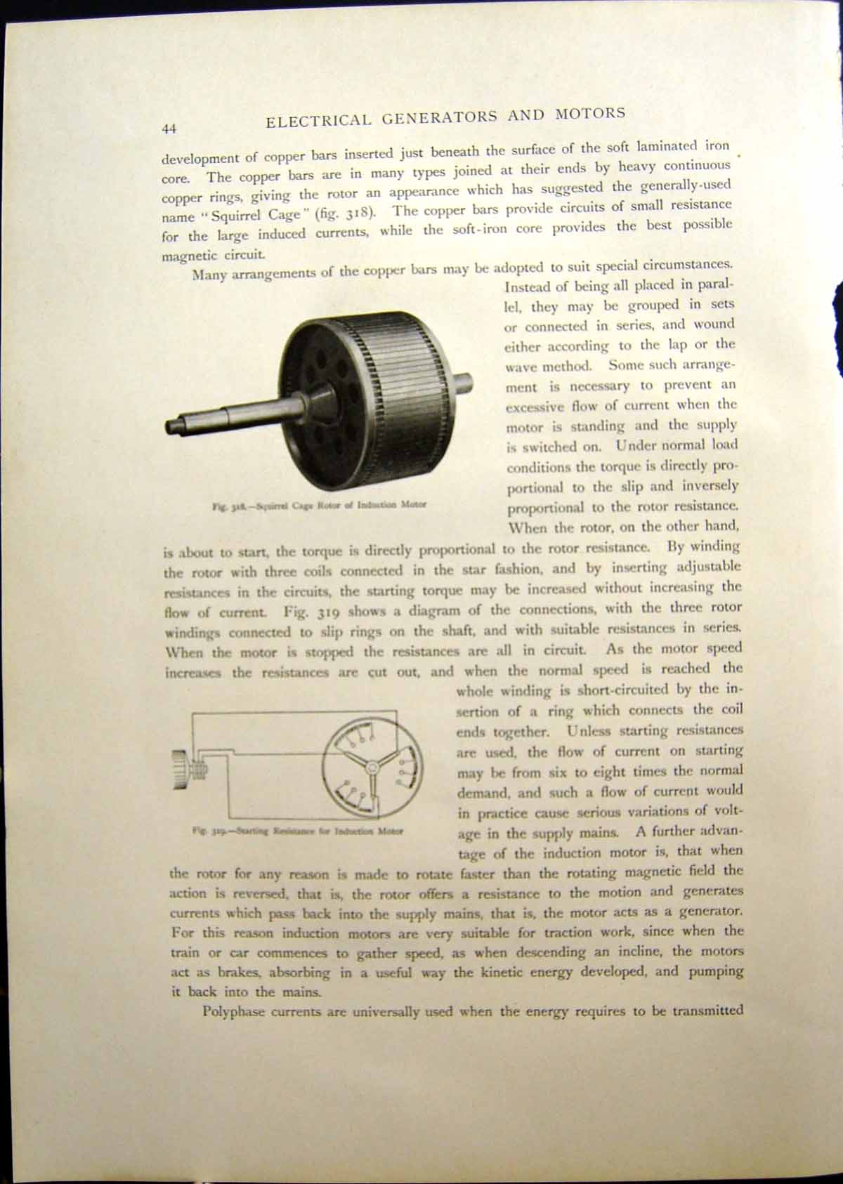 Antique Print Induction Motor Squirrel Cage Rotor Starting Resistance 1908 20th