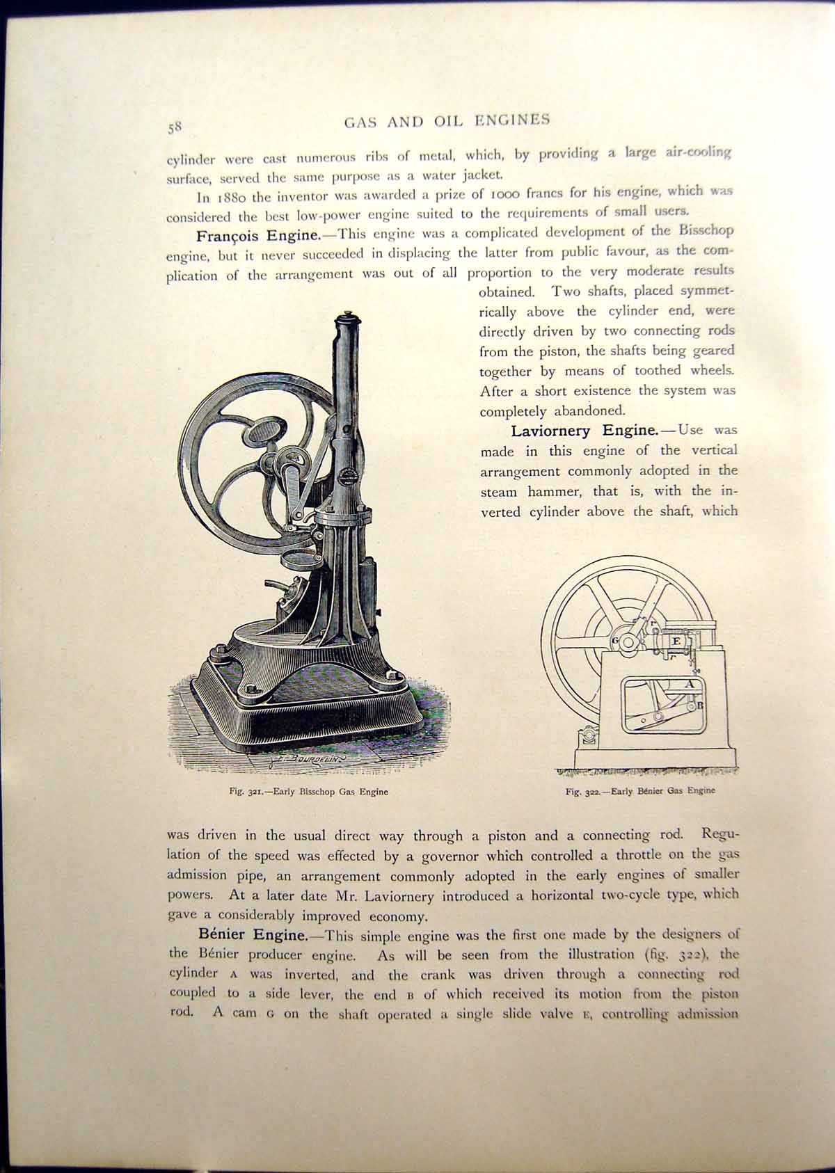 Old Early Bisschop Gas Engine Benier First Lenoir Gas Engine 1860 190 Victorian