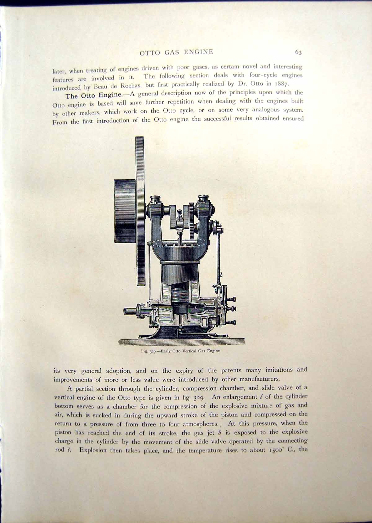 Old Early Otto Vertical Gas Engine End View Otto Valve Arrangement 19 20th