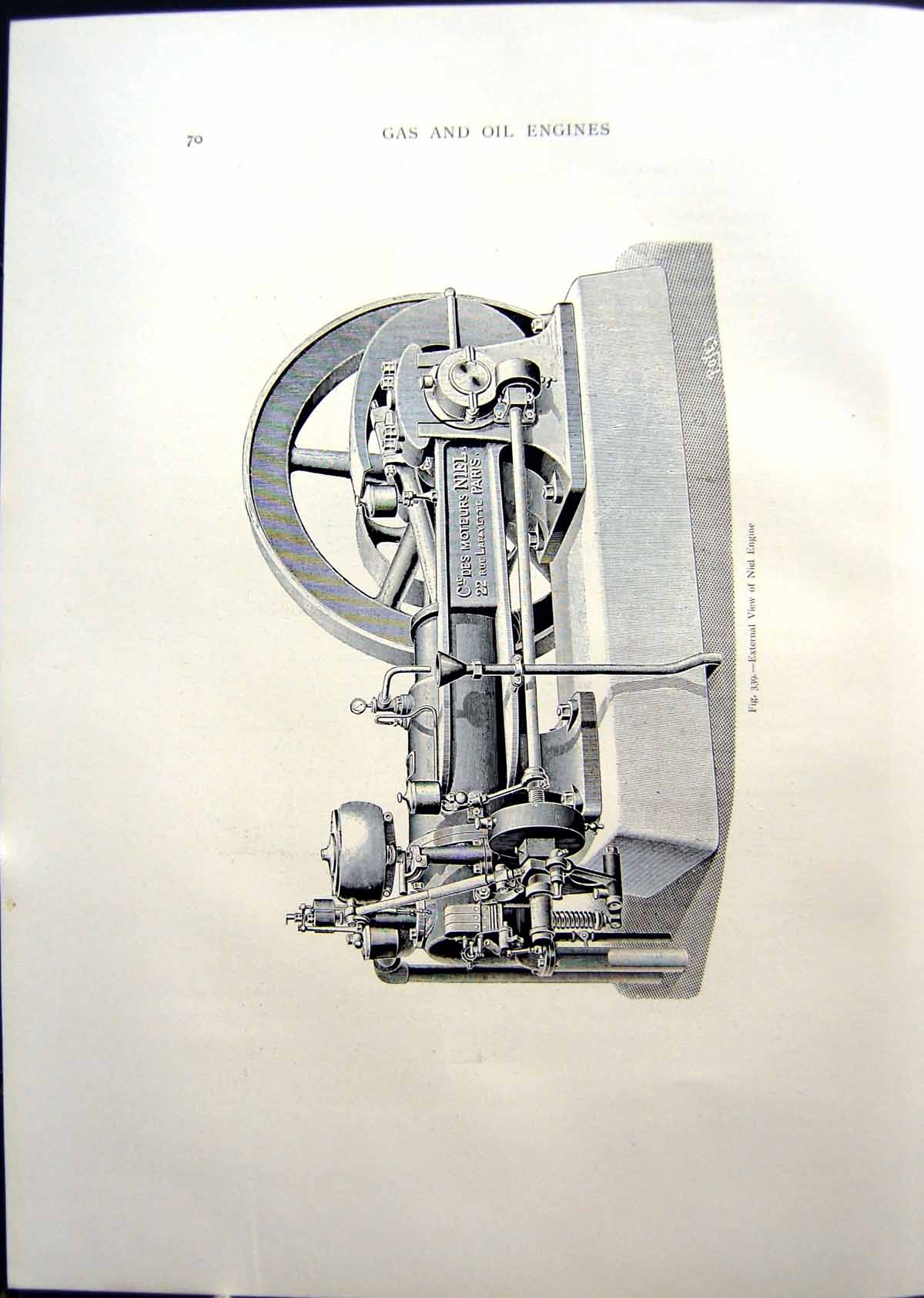 Original Old Antique Print External View Niel Engine 1908 20th Century